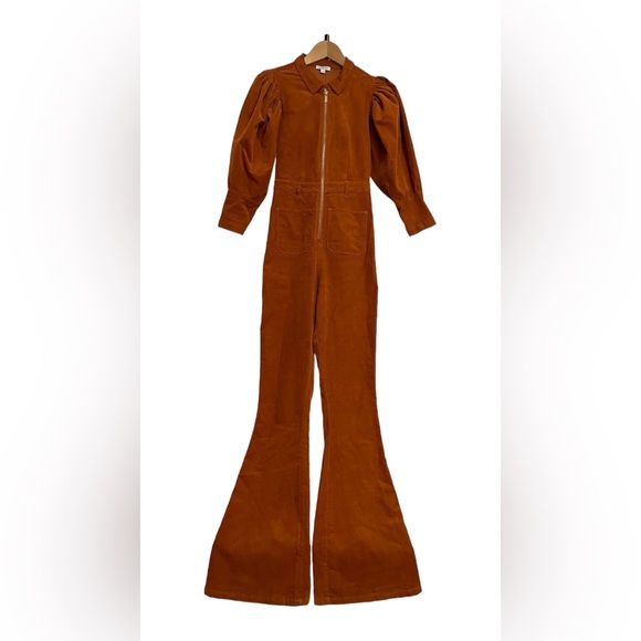 WeWoreWhat Corduroy Puffy Sleeve Flare Leg Jumpsuit Size XS - Picture 3 of 14